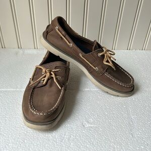 Sperry BoysTop-Sider Leeward Leather Slip On Boat Shoe size 5.5 camel brown